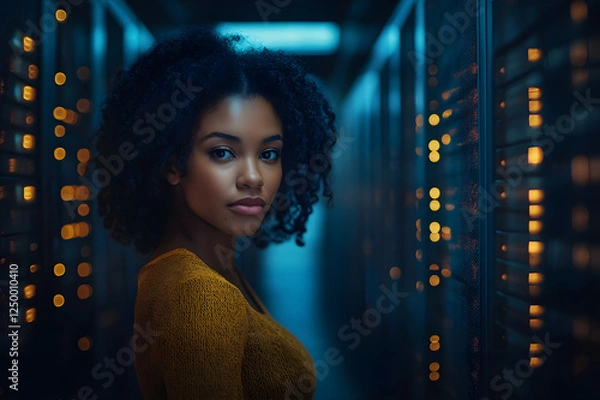 Obraz female employee checking the server room