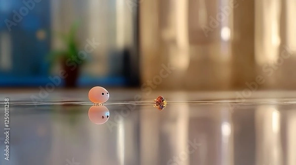 Fototapeta Pinkish and Reddish Brown Smooth Objects on Reflective Surface