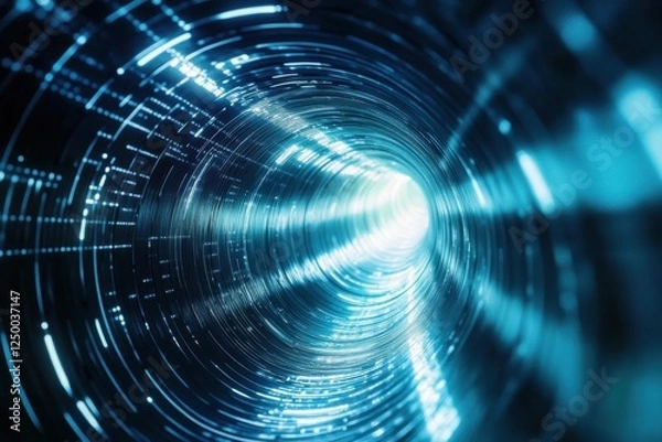 Fototapeta Futuristic Abstract Tunnel with Glowing Lines and Lights