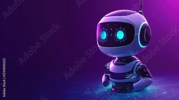 Fototapeta Cute Robot Character with Bright Eyes and Futuristic Design