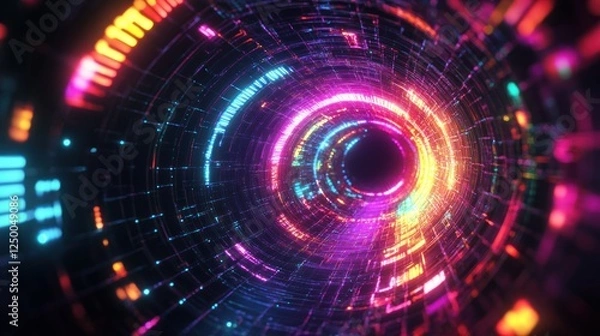 Obraz Futuristic abstract hallway digital time travel glowing neon cyberpunk technology background wallpaper AI generated image