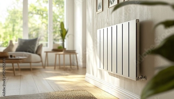 Obraz Modern Flat Panel Radiator Installs Effortlessly in Cozy Home, Enhancing Comfort and Style.