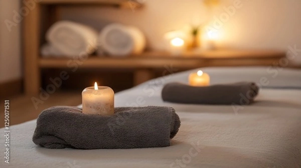 Fototapeta Spa Treatment with Candles and Towels in a Calming and Peaceful Environment for Relaxation : Generative AI
