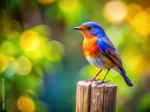 Obraz A feathered friend perched on a rustic fence post, a captivating wildlife scene across the seasons.