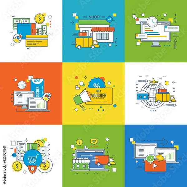 Fototapeta Concept of management, shopping and delivery, advertising, startup and innovation.