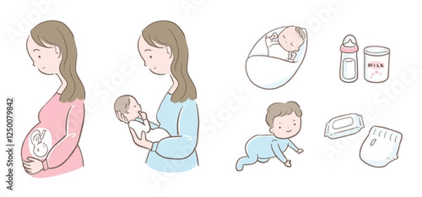 Obraz 妊婦・ママ・赤ちゃんとベビーグッズのイラスト