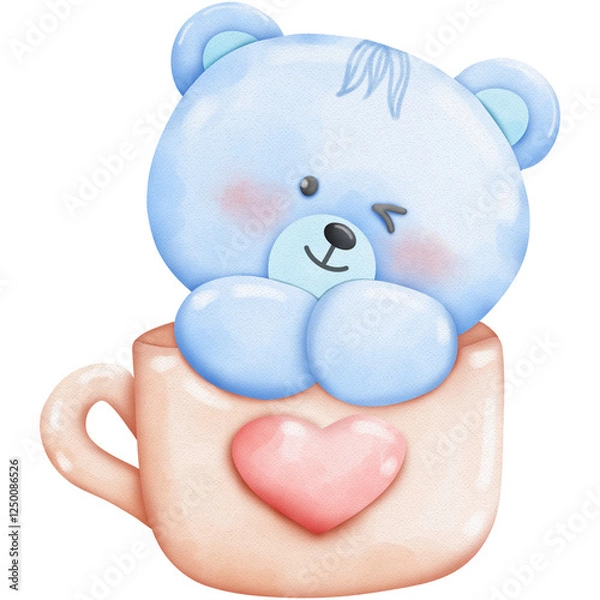 Obraz Blue teddy bear Valentines Set