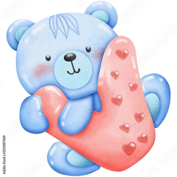 Obraz Blue teddy bear Valentines Set