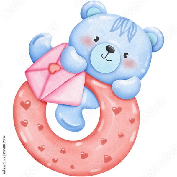 Obraz Blue teddy bear Valentines Set