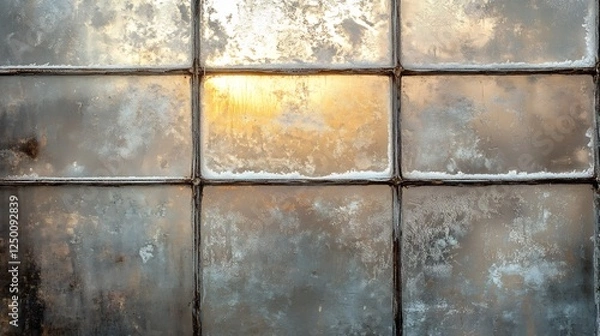 Fototapeta Golden sunlight softly filters through frosted glass panes. AI Generated