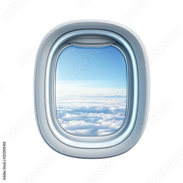 Fototapeta View from an airplane window, showcasing a beautiful sky and clouds, creating a sense of travel and adventure.