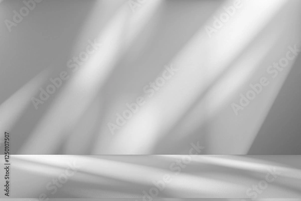 Fototapeta Wall interior background, studio and backdrops show products.with shadow from window color white and grey. background for text insertion and presentation produc