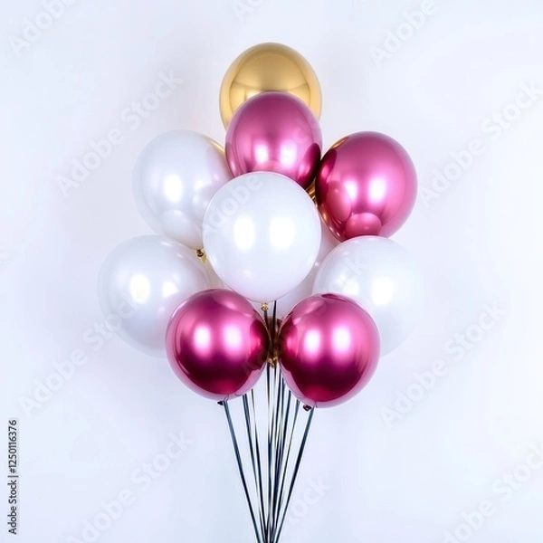 Fototapeta Colorful Balloons Cluster with White and Gold on Light Background