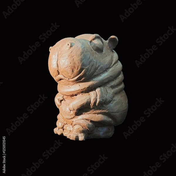 Obraz figurine of  hippopotamus. clay statue Picture of a hippopotamus on a black background. Isolated