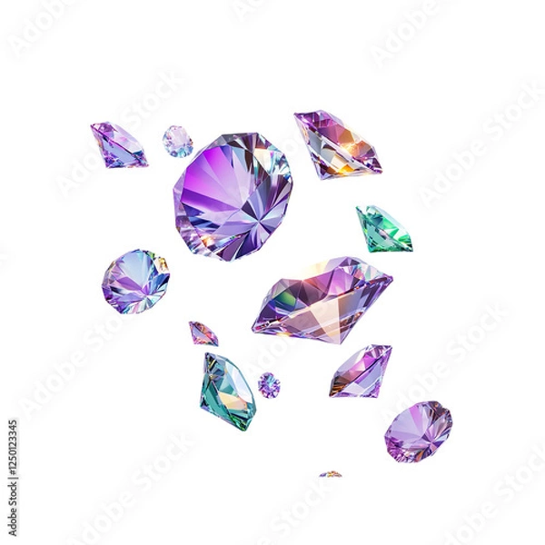 Fototapeta Sparkling Gemstones Falling on on white background  Luxury Jewel Collection
