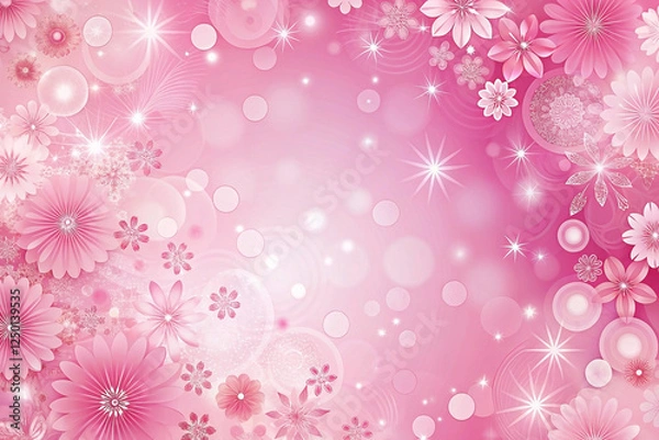 Fototapeta Pink flower background with sparkles, floral design for a digital backdrop