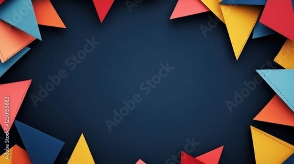Obraz Colorful Triangles Frame on Dark Background, Abstract Design.