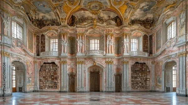 Fototapeta Baroque Library Hall Exquisite Architecture and Paintings