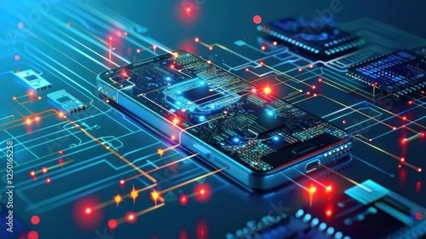 Fototapeta Smartphone circuit board technology digital future innovation