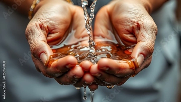 Obraz Water Flowing Through Hands in Comforting Scene