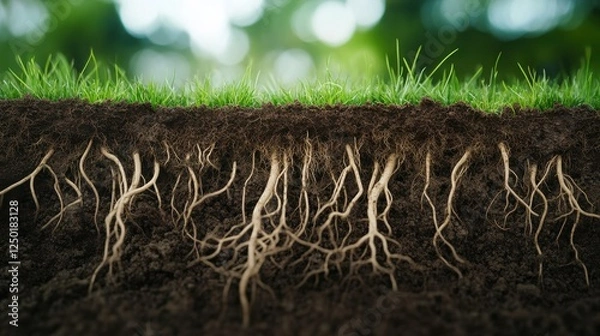 Obraz Grass Roots System in Soil, Nature's Underground Network.