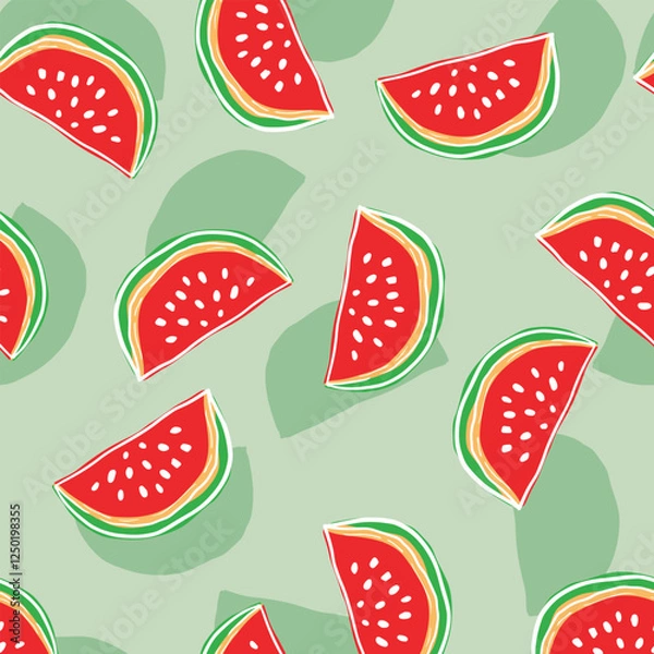 Obraz Watermelon Pattern on Mint Background Illustration