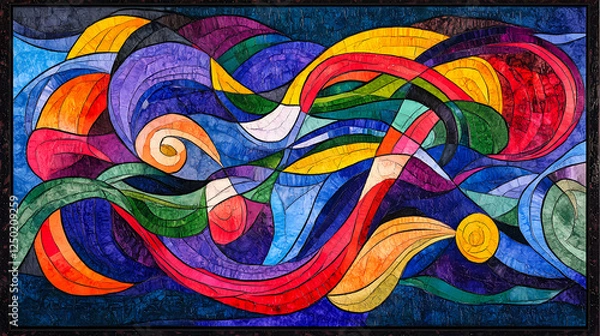 Obraz Abstract watercolor painting of rainbow colors with fluid shapes, evoking the beauty and complexity of human emotions in an artistic representation. The background is an abstract pattern that 