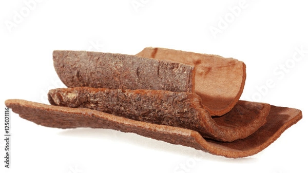 Fototapeta Cinnamon bark. Natural Dalchini. Isolated from white background. Soft focus.