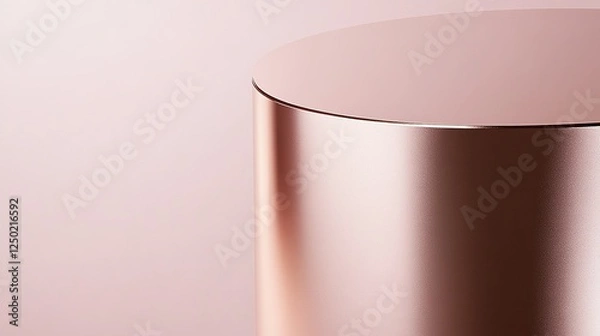 Fototapeta Close-up of the surface texture of an elegant rose gold solid metal cylinder, showcasing its smooth and reflective features against a plain background. 
