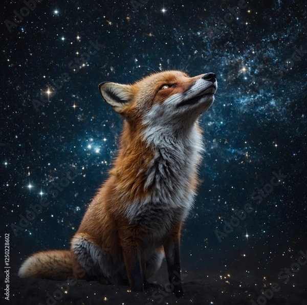 Obraz "A dreamy fox made of constellations and stars, floating in a galaxy-like space."