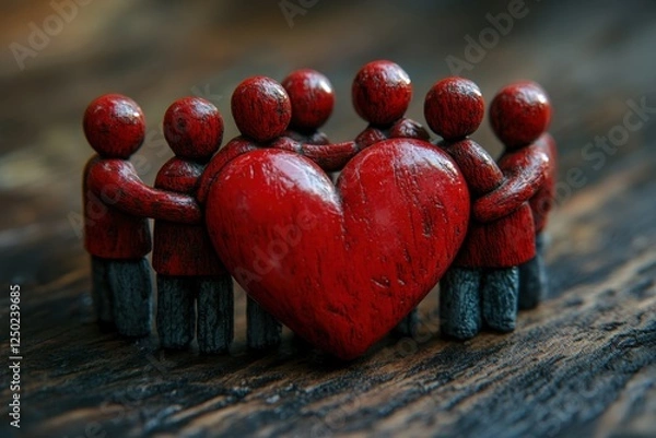 Obraz Embrace the Warmth Figures forming a heart shape with their arms around one another, radiating Unity, Kindness, and unwavering Trust This visual representation of unity and community love symbolizes