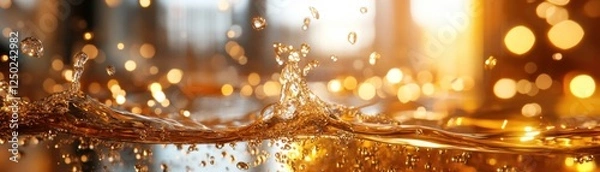 Obraz Experience the ultimate refreshment with this stunning image of a pure glass of water with sunlight and bubbles, a visual ode to cleanliness and hydration The light dances through the crystal-clear