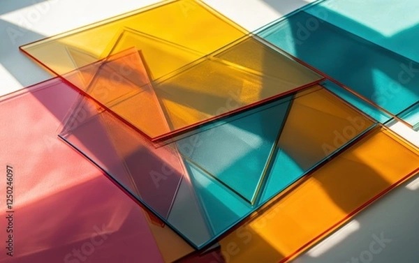 Obraz Colorful Abstract Background with Transparent Colored Glass Sheets Overlapping and Casting Shadows