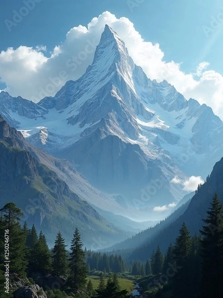 Obraz Towering Mountain with Lush Valley