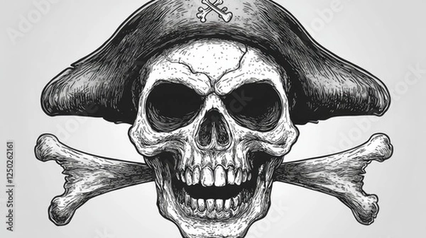 Obraz Detailed illustration of a pirate skull with crossbones on a light background, ideal for themed designs