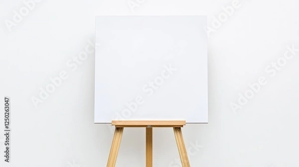 Fototapeta Blank canvas on wooden easel in minimalistic studio setting, ideal for artistic expression