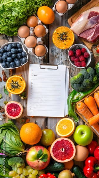 Obraz Balanced Diet – An Array of Fresh Fruits, Vegetables, and Protein for Healthy Living