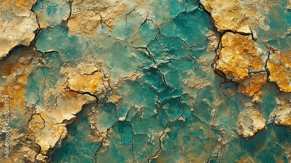 Obraz A close-up view of cracked, colorful paint revealing texture and patterns on a surface