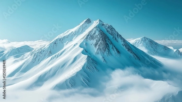 Obraz Majestic snow-capped mountain peaks rising above a sea of clouds in a serene alpine landscape
