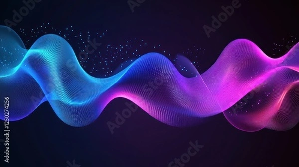 Fototapeta Abstract Gradient Wavy Lines with Dotted Pattern and Dark Background