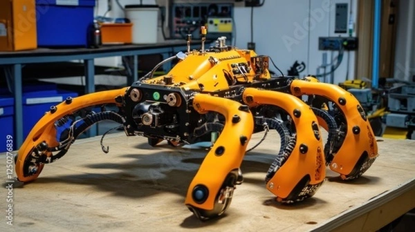 Fototapeta Advanced orange hexapod robot for industrial applications and complex terrains