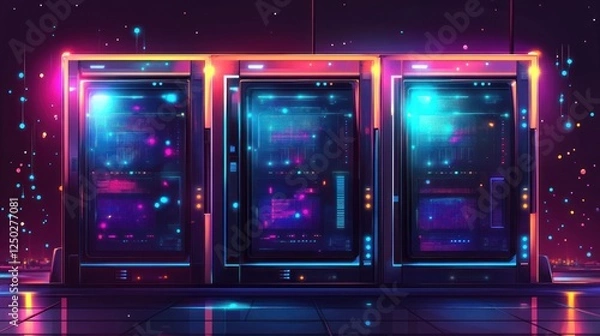 Fototapeta Neon Data Servers: Futuristic Information Hub in a Vibrant Cyberpunk Style