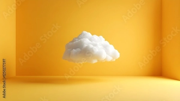 Fototapeta Soft White Cloud Floating in a Bright Yellow Room Against a Smooth Background for Creative and Minimalistic Design Projects