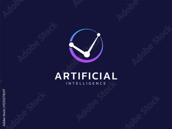 Fototapeta Artificial intelligence with Digital network check mark in circle line technology Analysis logo vector design concept. AI technology logotype symbol for advance technology, tech company, ui, robotics.