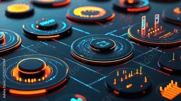 Fototapeta Futuristic Technology Interface with Glowing Elements and Data Visualization