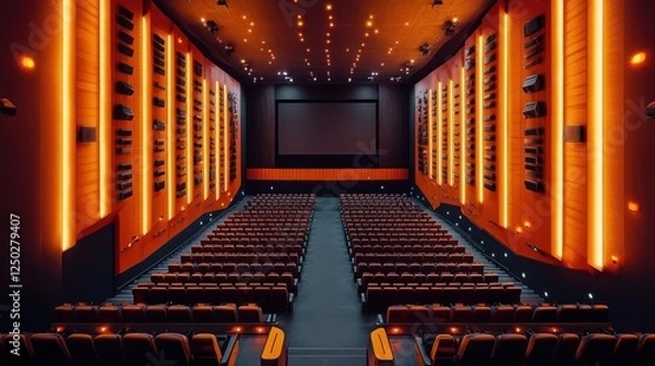 Fototapeta Immersive Cinema Experience: Empty Theater with Modern Design and Ambiance