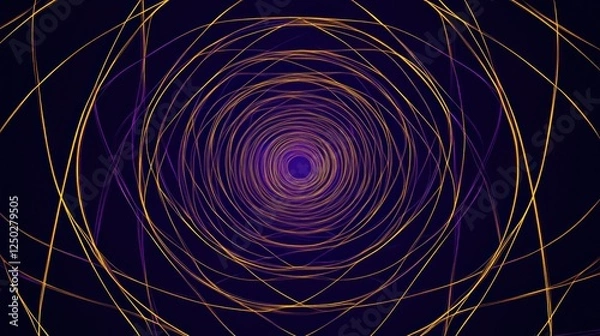 Fototapeta Abstract Geometric Tunnel of Glowing Lines on Dark Background