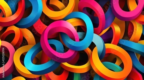 Fototapeta Vibrant 3D Rings: An Abstract Colorful Interlocking Circular Pattern Design