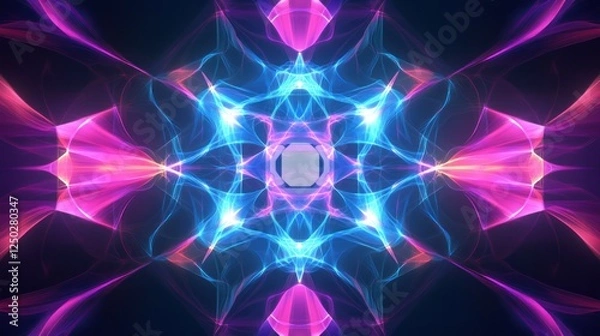 Fototapeta Abstract kaleidoscopic background with luminous geometric patterns in neon colors
