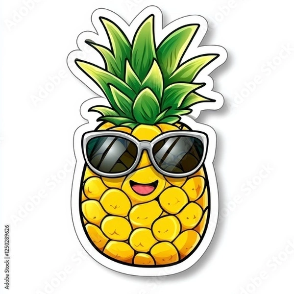 Fototapeta Happy Cartoon Pineapple with Sunglasses and Cheerful Expression